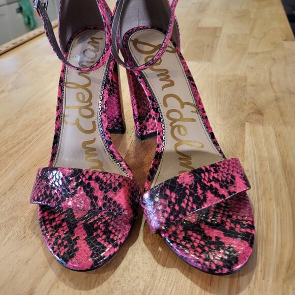 Sam Edelman YARO Pink Snake Block Heel Strappy Sling Back 4" Heel Size 8 - Picture 2 of 8